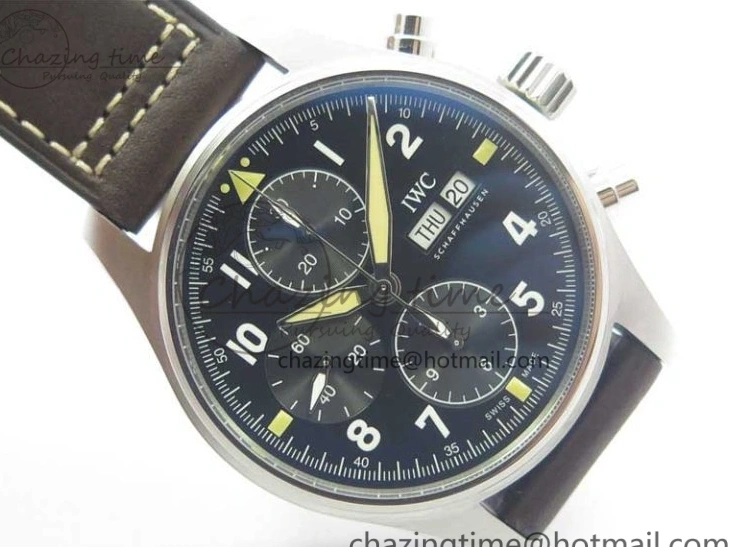 MIROTIME 0508 Pilot Chrono Spitfire IW387903 SS ZF 1:1 Best Edition Black Dial on Brown Leather Strap A OdorResistant 7127
